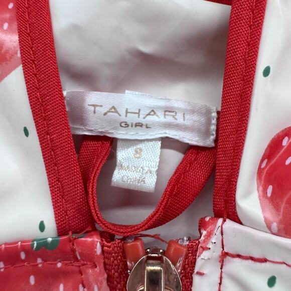Tahari Rain Jacket Girls 6 Pink Strawberries Full Zip Hoodie Pockets - Picture 2 of 10